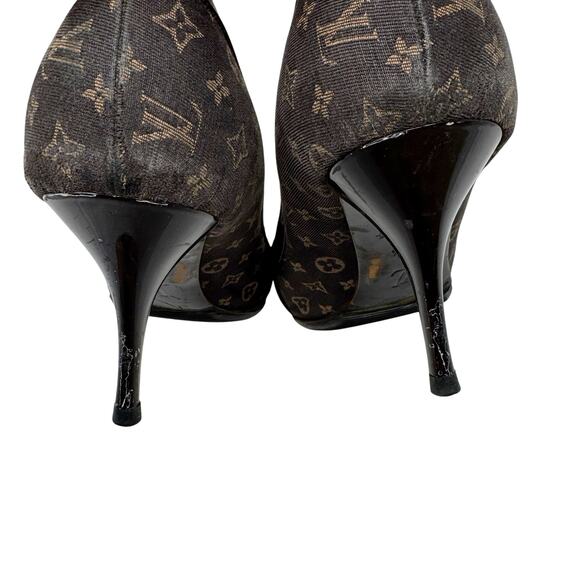 Louis Vuitton Monogram Buckle Pumps Brown Canvas Logo Stiletto Heels 38.5 EU - Picture 7 of 13